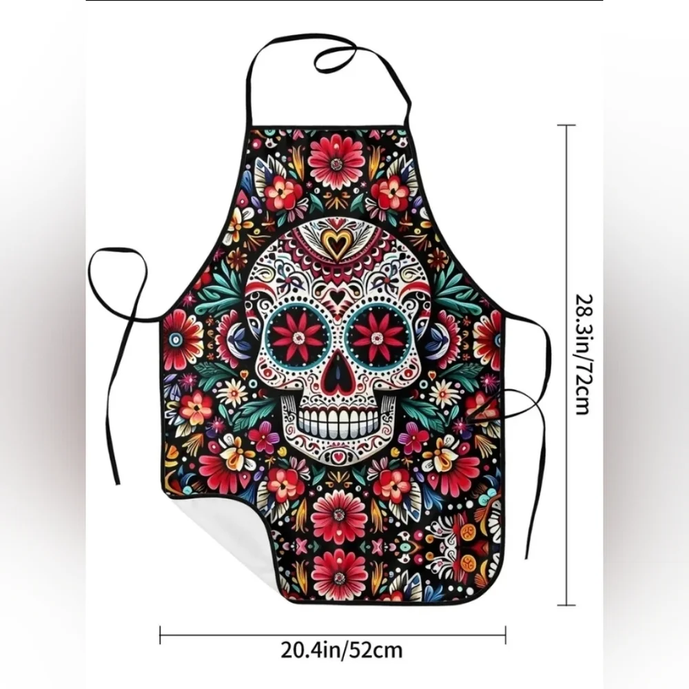 Vibrant Floral &  Skull Unisex Apron. New! - Picture 4 of 4